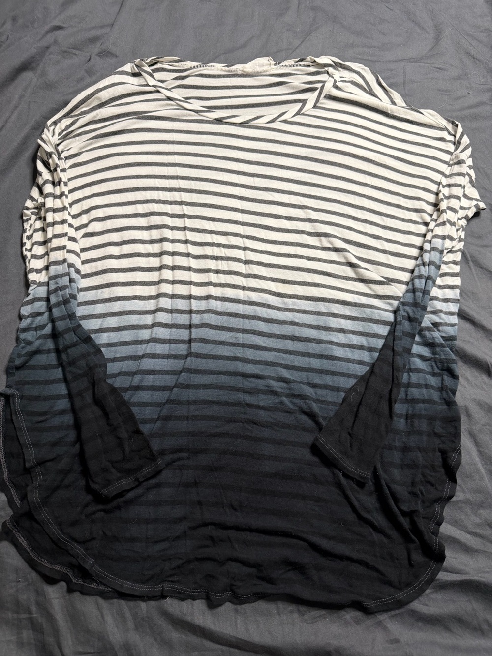 Peach Love California Black, White & Blue Ombre Stripe Long Sleeve Tee